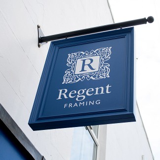 Shop exterior signage design for Regent Framing by Wetdog Creative